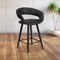 Series 24" Contemporary Vinyl Rounded Back Counter Height Stool with Cappuccino Wood Frame