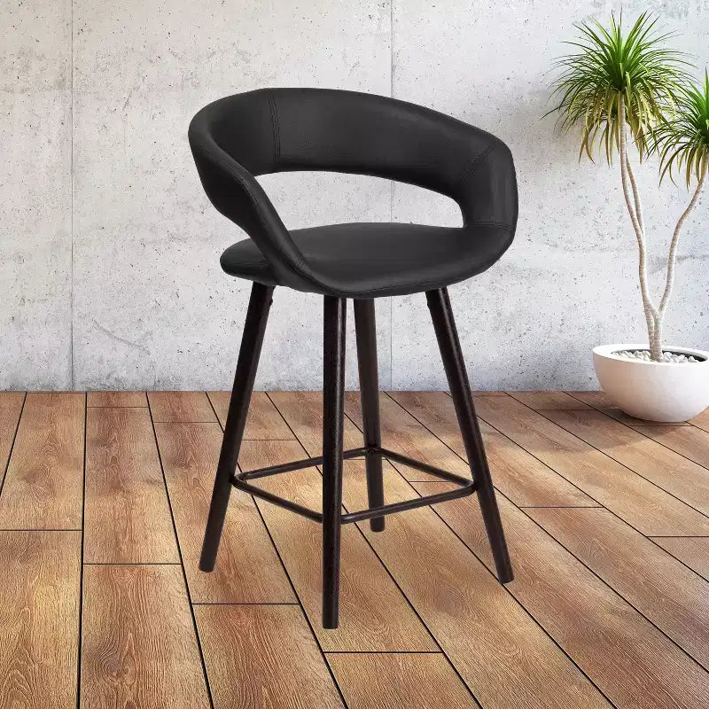 Series 24" Contemporary Vinyl Rounded Back Counter Height Stool with Cappuccino Wood Frame