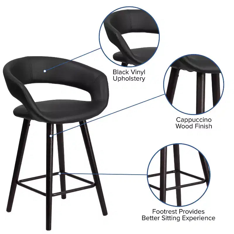 Series 24" Contemporary Vinyl Rounded Back Counter Height Stool with Cappuccino Wood Frame
