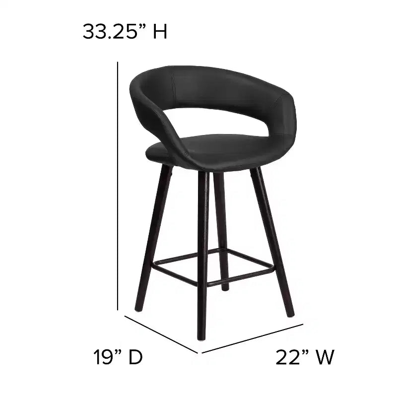 Series 24" Contemporary Vinyl Rounded Back Counter Height Stool with Cappuccino Wood Frame