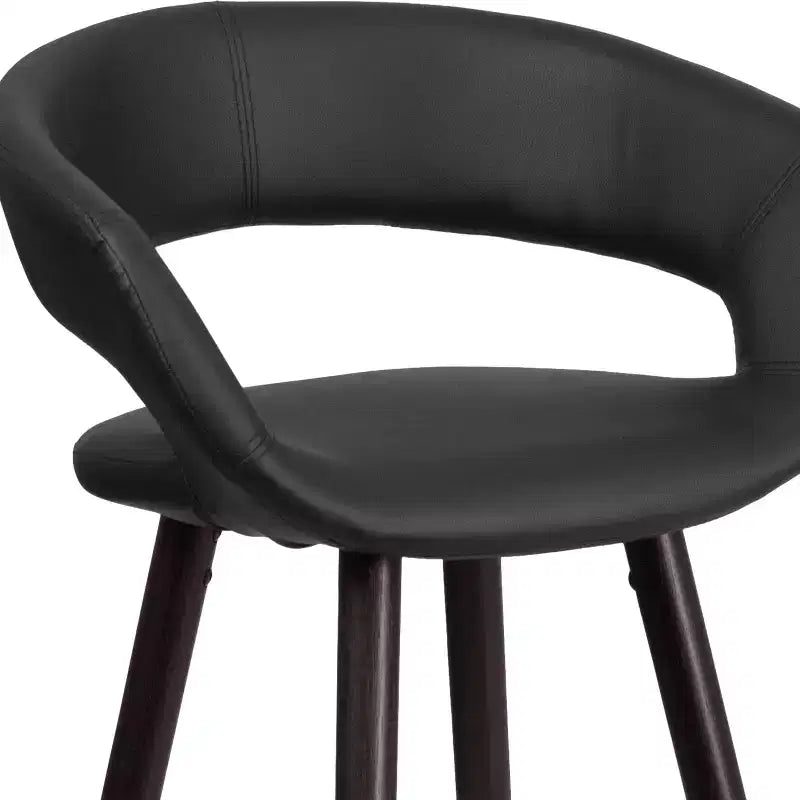 Series 24" Contemporary Vinyl Rounded Back Counter Height Stool with Cappuccino Wood Frame