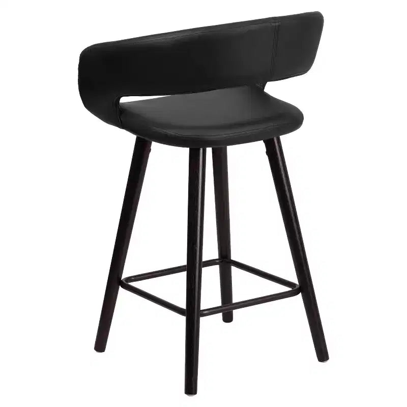 Series 24" Contemporary Vinyl Rounded Back Counter Height Stool with Cappuccino Wood Frame
