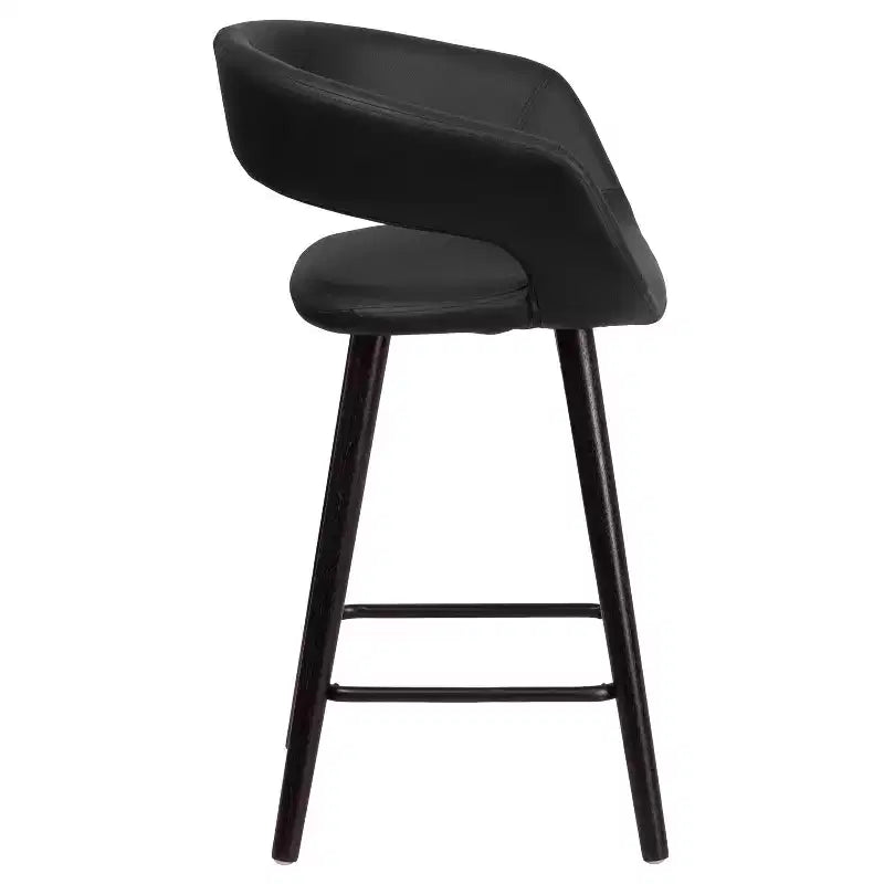 Series 24" Contemporary Vinyl Rounded Back Counter Height Stool with Cappuccino Wood Frame