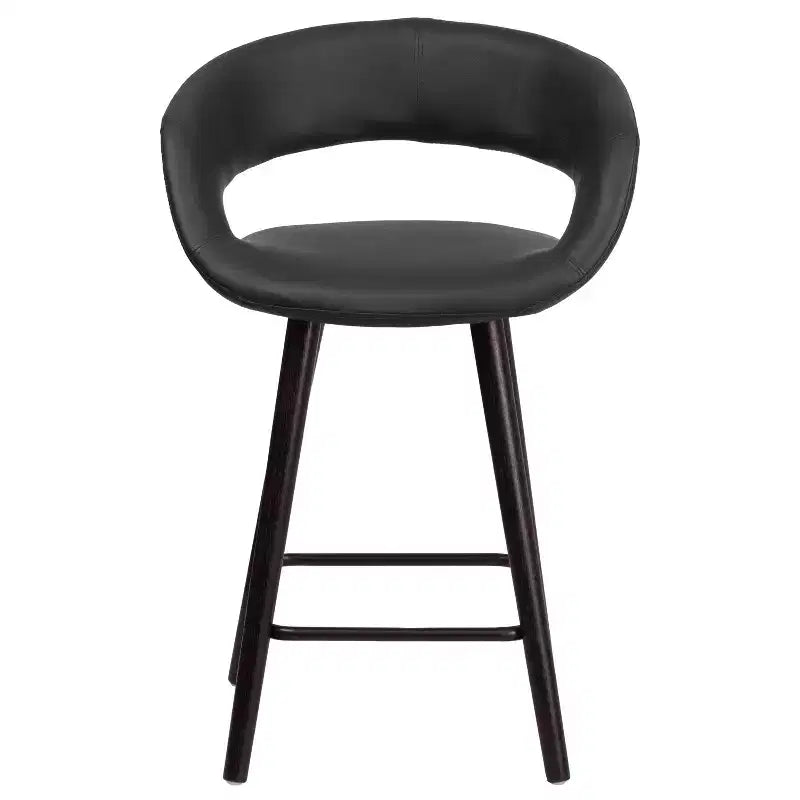 Series 24" Contemporary Vinyl Rounded Back Counter Height Stool with Cappuccino Wood Frame