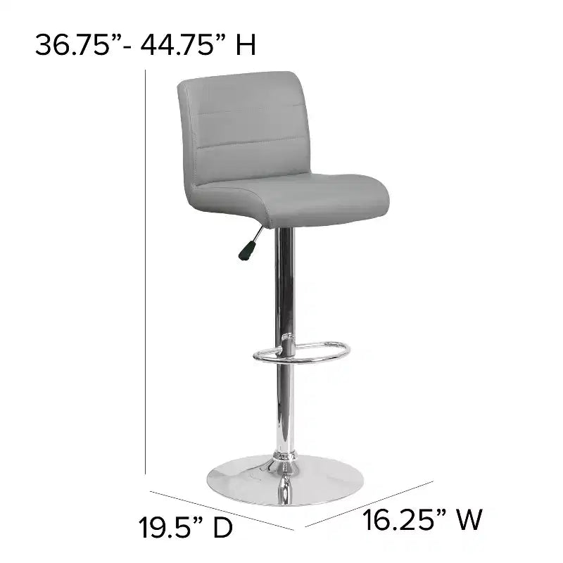 Contemporary Vinyl Adjustable Height Barstool with Rolled Seat & Chrome Base