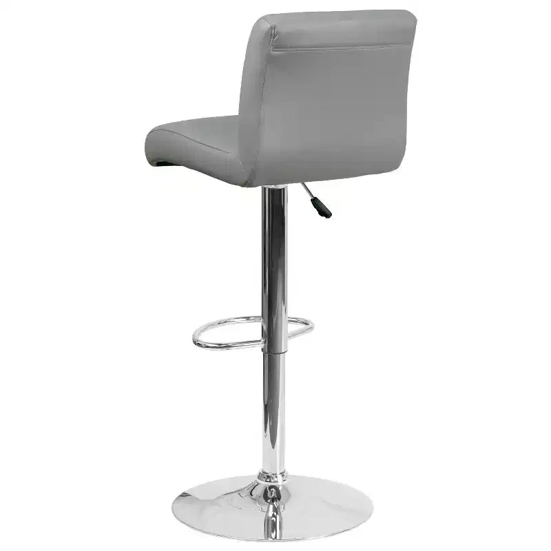 Contemporary Vinyl Adjustable Height Barstool with Rolled Seat & Chrome Base
