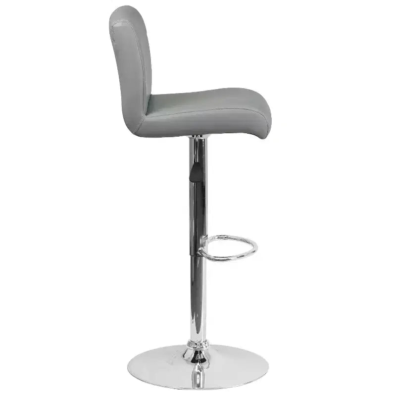 Contemporary Vinyl Adjustable Height Barstool with Rolled Seat & Chrome Base