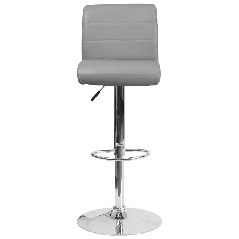 Contemporary Vinyl Adjustable Height Barstool with Rolled Seat & Chrome Base