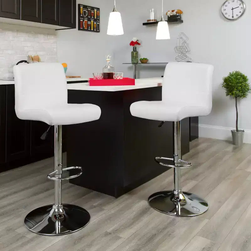 Contemporary Vinyl Adjustable Height Barstool with Rolled Seat & Chrome Base