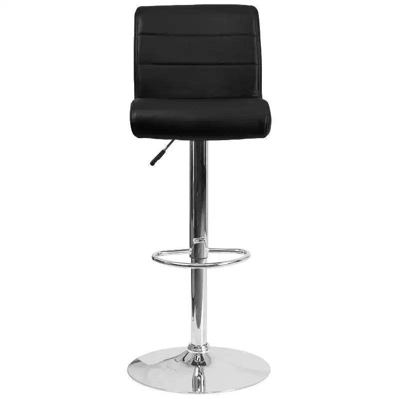Contemporary Vinyl Adjustable Height Barstool with Rolled Seat & Chrome Base