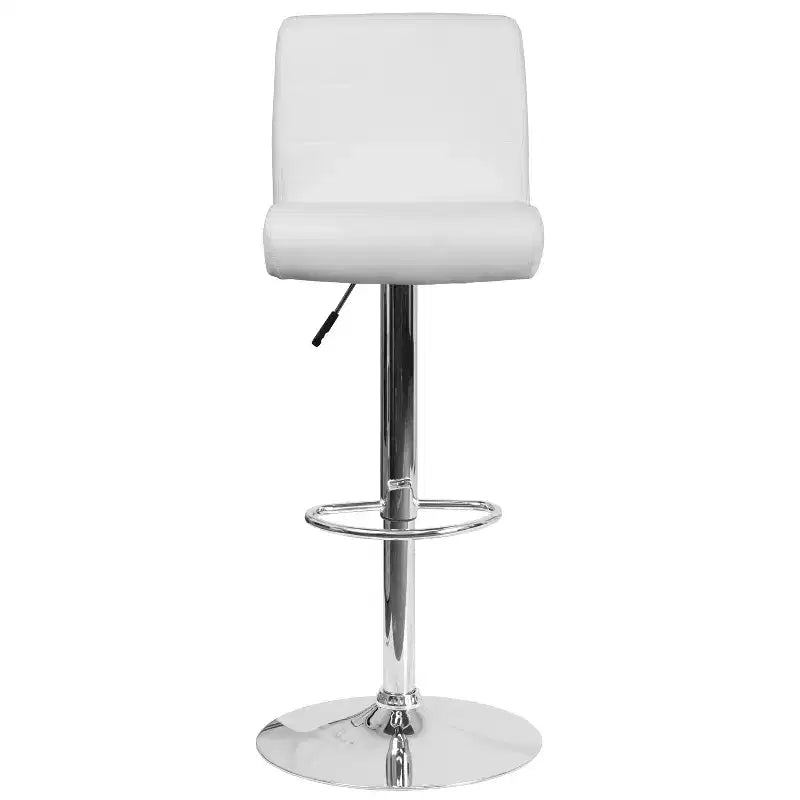 Contemporary Vinyl Adjustable Height Barstool with Rolled Seat & Chrome Base