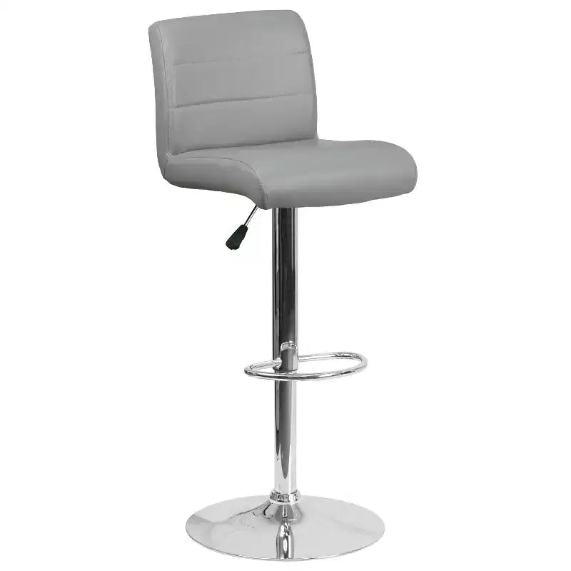 Contemporary Vinyl Adjustable Height Barstool with Rolled Seat & Chrome Base