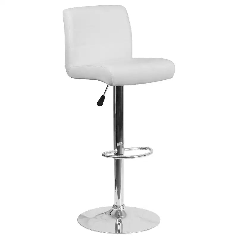 Contemporary Vinyl Adjustable Height Barstool with Rolled Seat & Chrome Base