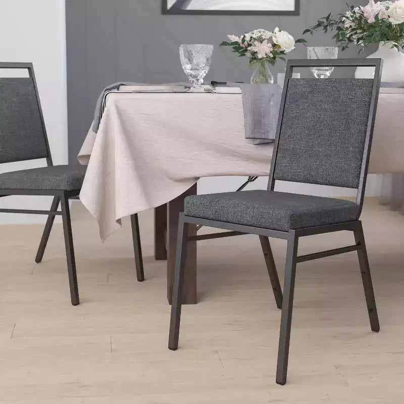 Square Back Stacking Banquet Chair with Silvervein Frame