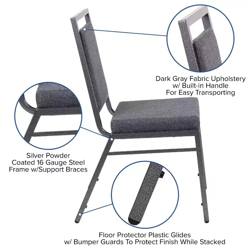 Square Back Stacking Banquet Chair with Silvervein Frame