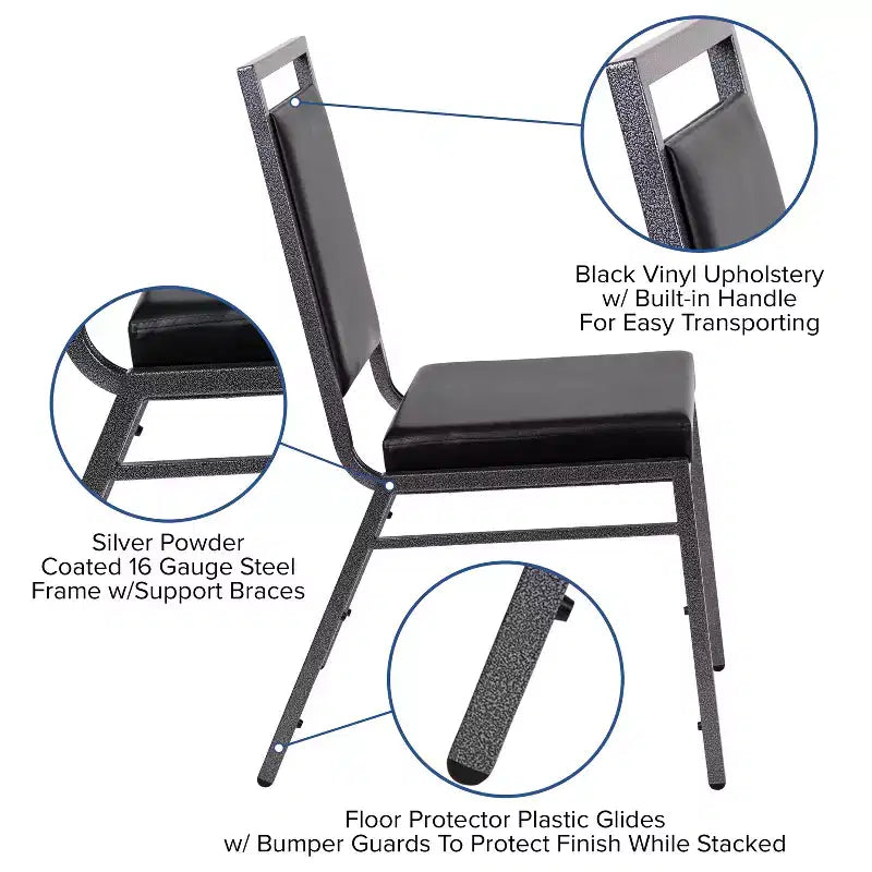 Square Back Stacking Banquet Chair with Silvervein Frame