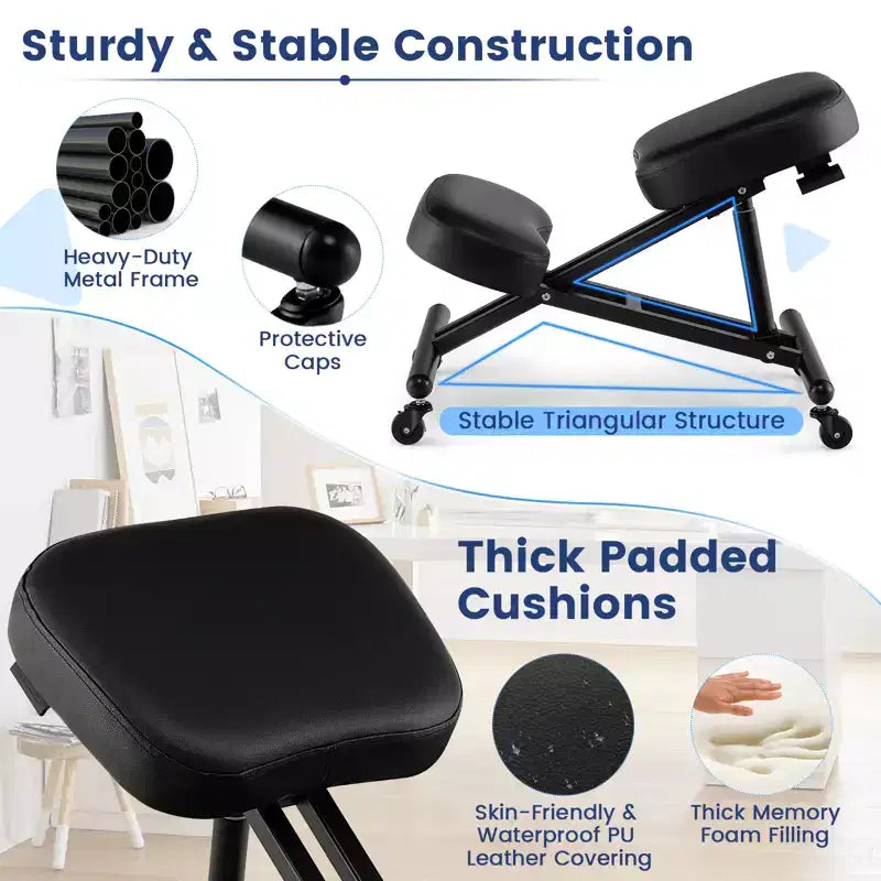 Ergonomic Kneeling Chair – Adjustable Angle Seat with Lockable Universal Wheels