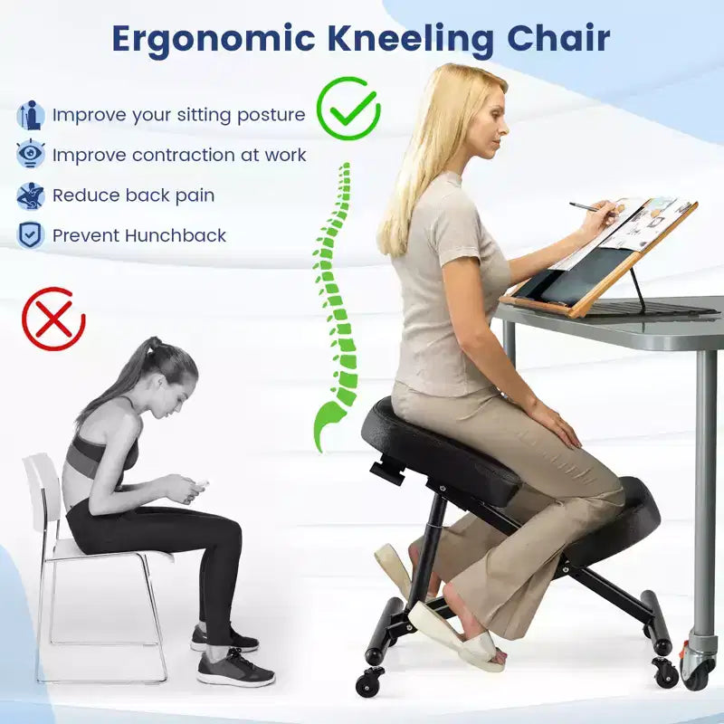 Ergonomic Kneeling Chair – Adjustable Angle Seat with Lockable Universal Wheels