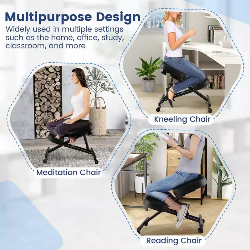 Ergonomic Kneeling Chair – Adjustable Angle Seat with Lockable Universal Wheels
