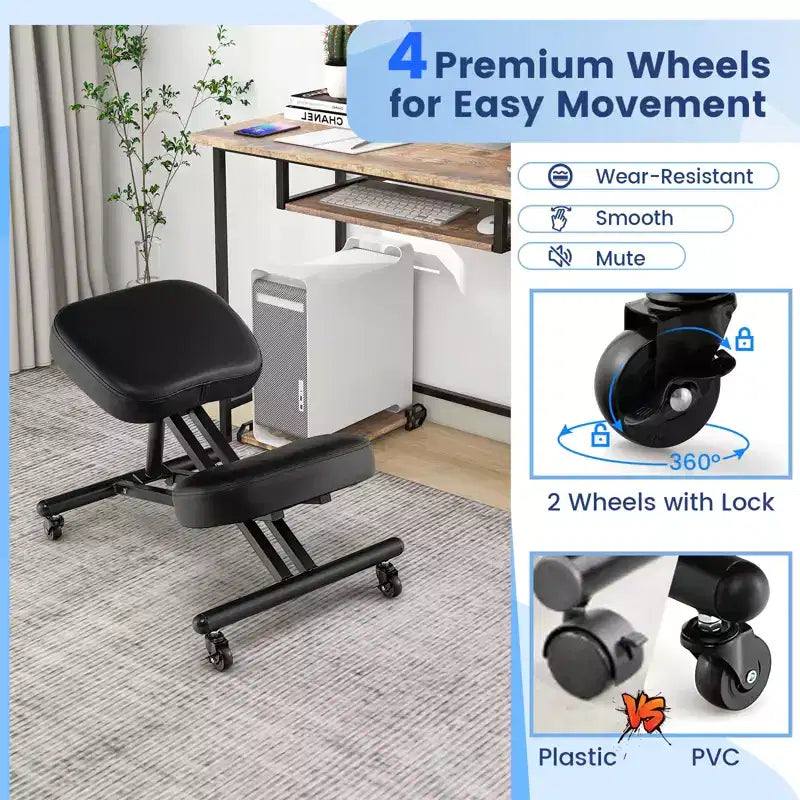 Ergonomic Kneeling Chair – Adjustable Angle Seat with Lockable Universal Wheels