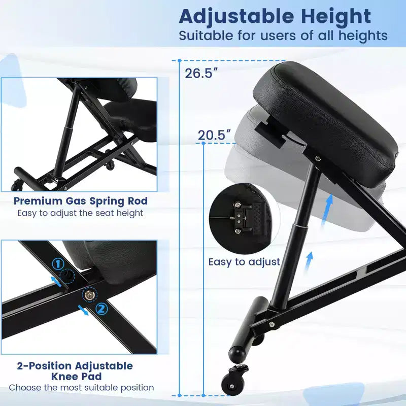 Ergonomic Kneeling Chair – Adjustable Angle Seat with Lockable Universal Wheels