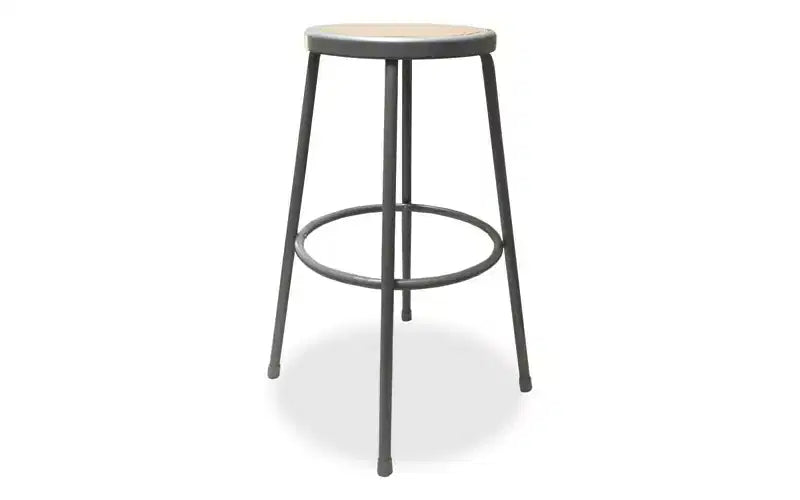 Industrial Metal Shop Stool – Backless, 300LB Capacity, 30" Seat Height, Brown Seat & Gray Base